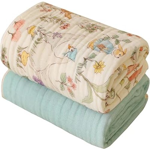 Ultra Soft Muslin Baby Blanket, Made of Viscose from Bamboo and Muslin from Cotton, A Versatile Swaddle and Bed Blanket for Babies, Toddlers, Boys, and Girls (2Pack).