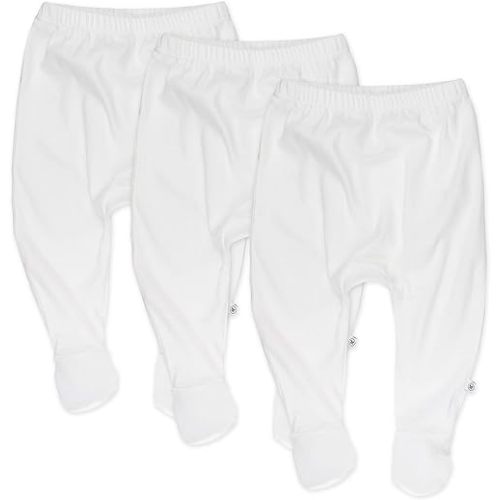 HonestBaby 3-Pack Footed Pants Roomy Fit Pull on Bottoms 100% Organic Cotton for Infant Baby Boys, Girls, Unisex