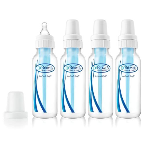 Dr. Brown’s Natural Flow® Anti-Colic Baby Bottle with Level 1 Slow Flow Nipples, 8oz, 4 Pack