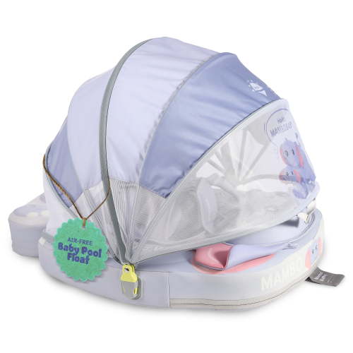 Mambobaby Baby Pool Float with 3D Canopy and Carrier- Blue