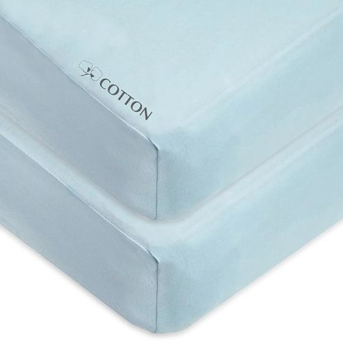 American Baby Company 2 Pack 100% Natural Cotton Fitted Crib Sheets 52" x 28" - Soft, Breathable, Hypoallergenic & Gentle Toddler Bed Sheets, Blue, Neutral for Boys & Girls