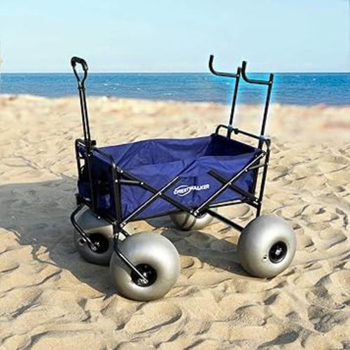 Beach Wagon with Big Wheels for Sand, All-Terrain Foldable Cart, Pump Included (Beach Wagon with Chair Racks, 13'' Balloon Wheels)
