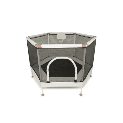 Square House Kids Trampoline, Aesthetic Indoor and Outdoor Toddler Trampoline with Safety Net, Basketball Hoop, 220lb Capacity, Ultra Safe No-Gap Design, Gifts for Boys & Girls (Sand, 5 FT)