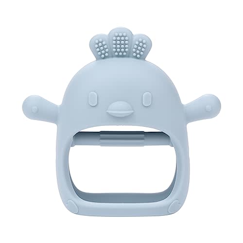 AIXMEET Chick Baby Teething Toys, Teether Toy for Babies 0-6 Month,Infant Hand Teether Pacifiers for 0-6 Months Breastfeeding Babies, Anti-Drop Silicone Mitten Teething Toy, Blue