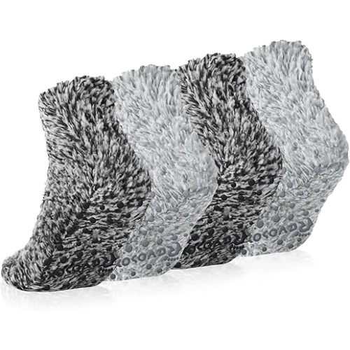 Fuzzy Grip Socks for Women Men,Thick Warm Slipper Cozy Fluffy Non Slip Ankle Hospital socks With Grips.