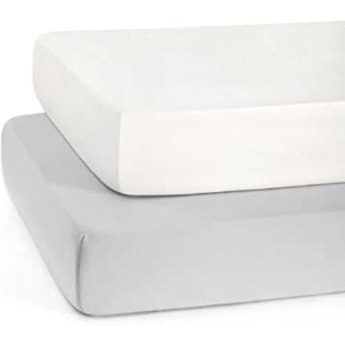 TILLYOU Fitted Crib Sheet Set 2 Pack - Super Soft Toddler Bed Sheets for Standard Crib and Toddler Mattresses, 28"x52"x8", White & Gray