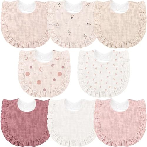 Bearmoss 8 Pack Muslin Baby Bibs for Drooling and Teething, Soft Bibs for Girls, Boys, Newborn