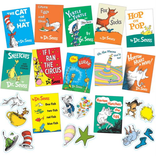 Eureka Dr. Seuss Books Bulletin Board Decorations with 12 Book Covers, Multicolor, 33 Count