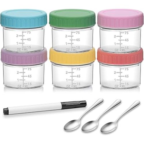 6 Pack Glass Baby Food Storage Containers, 4 oz Baby Food Jars with Lids, Baby Food Maker for Microwave & Dishwasher Freezer Safe,BPA Free
