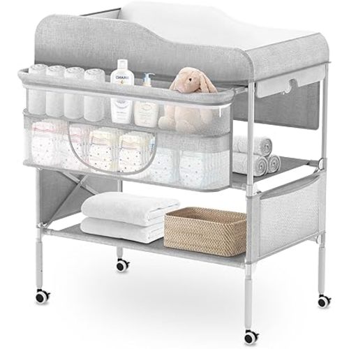 Portable Baby Diaper Changing Table, Foldable Diaper Changing Table, Waterproof Diaper Changing Table Height Adjustable Changing Diaper Station for Infant and Nursery, Mobile Changing Table