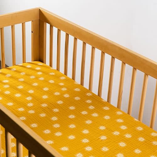 Babyletto 100% Organic Cotton Crib Sheet, GOTS-Certified, Fitted 360°, Ultra-Soft and Breathable Muslin - Golden Hour