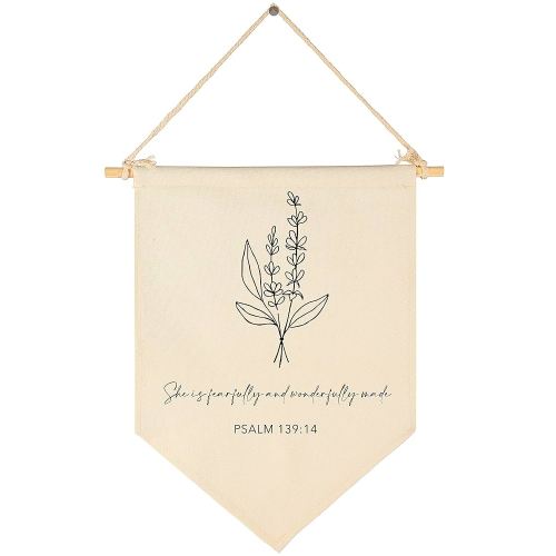 Nursery Scripture Bible Verse-Christian Botanical Decor-Canvas Hanging Pennant Flag Banner Wall Sign Decor Gift for Nursery Bedroom Playroom Front Door Baby Kids Girl Boy Teen- Birthday Christmas Gift