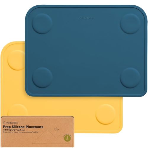 KeaBabies 2-Pack Silicone Placemats for Toddlers - Non Slip Suction Baby Silicone Placemat for Kids, Eating/Feeding, Easy to Clean, Busy Travel Baby Mat for Dining Table, Food Grade/BPA-Free (Valiant)