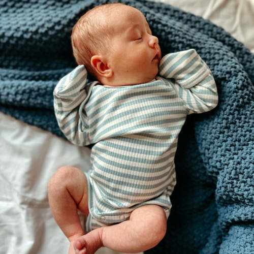 Dusty Blue Stripe / Organic Ribbed Long Sleeve Bodysuit