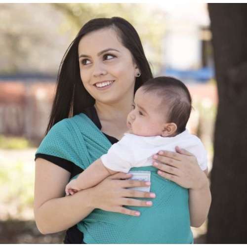 USA made Beachfront Baby Wrap Carrier- SAFE water babywearing at the beach, pool, water park or in the shower- Mermaid Teal Mesh