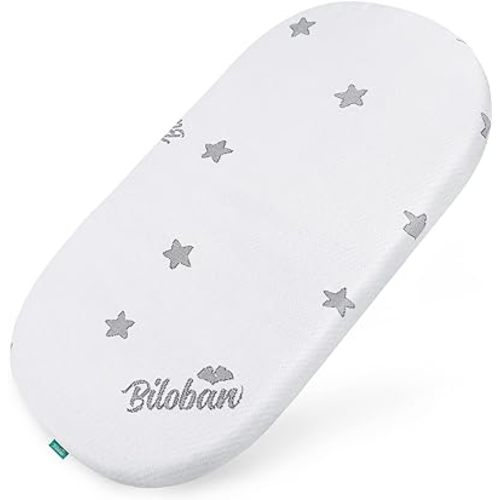 Bassinet Mattress Pad (15"x 30"x 0.8") Fits Moses Basket, Oval Shaped with Removal Zippered Cover, Waterproof Breathable Soft Foam