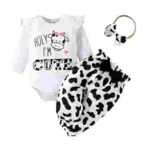 PatPat Newborn Baby Girl Clothes Long Sleeve Romper Bodysuit and Pants Outfit Set, 6-9 Months