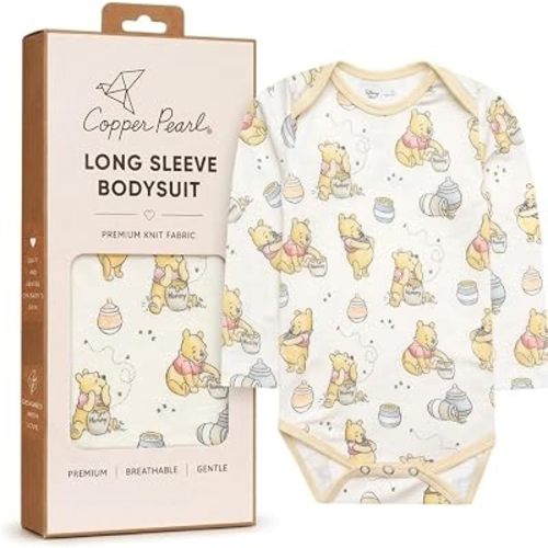 Copper Pearl Long Sleeve Bodysuit Baby: Ultra Soft Baby for Newborns, Boys, and Girls - Stylish, Comfortable, Overlap Shoulders, Premium Knit Fabric - Hunny, 0-3 Months