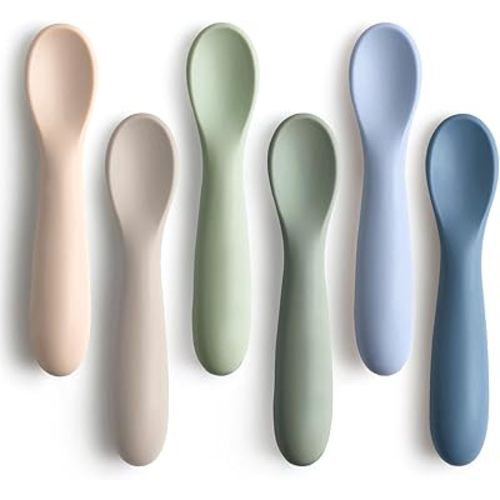 6 Pack Baby Spoons, First Stage Spoons, Shorter Length for Self Feeding, 6+ Months, Baby Training Spoons, Food Grade Silicone, Dishwasher Safe & Boil-proof