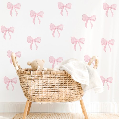 Pink Bow fabric decals, girls wall stickers, Kids nursery wall art, removable and reusable decals