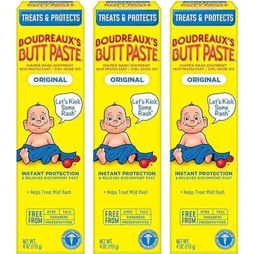 Boudreaux's Butt Paste Original Diaper Rash Cream, Ointment for Baby, 4 oz Tube, 3 Pack