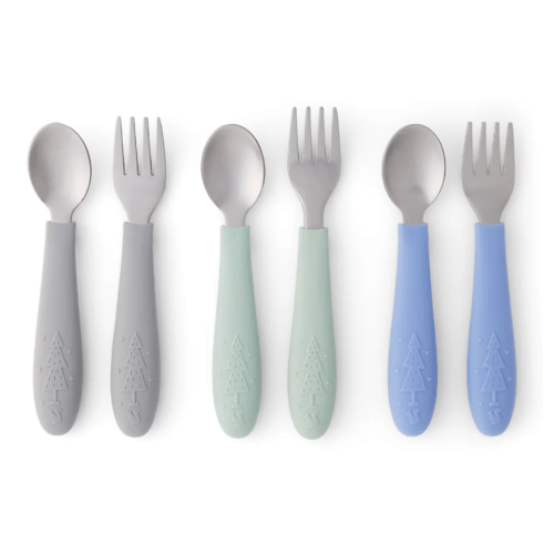 Babies/Toddler Stainless Steel Spoons + Forks with Silicone Handle