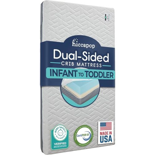 Hiccapop Baby Crib Mattress, Waterproof, Dual Sided Foam Baby Mattress, Firm Side for Babies, Soft Memory Foam Side for Toddlers, Made in USA