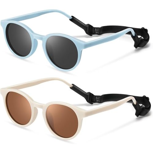Cute Kids Polarized Sunglasses,Baby Sun Glasses with Strap for Toddler Girls Boys Flexible Round UV Protection