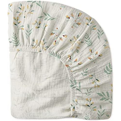 Muslin Crib Sheets for Girls and Boys, Cotton Neutral Fitted Baby Crib Sheet for Standard Crib Mattress & Toddler Bed Mattress (52"x28"), Soft Breathable Baby Sheets 1 Pack(Botanical Leaf)