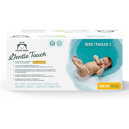 Amazon Brand - Mama Bear Gentle Touch Diapers, Size 1, 200 Count (4 packs of 50)