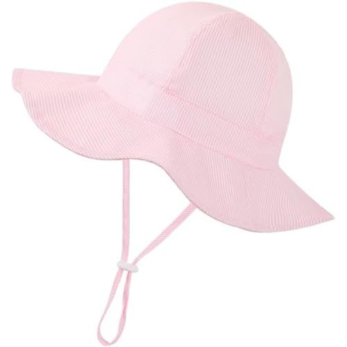 Baby Girl Sun Hat Summer Beach Hats with UPF 50+ Toddler Infant with Wide Brim Strap Outdoor Bucket Hat