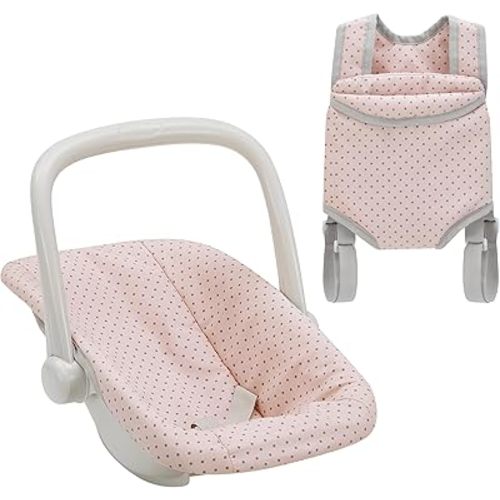 Olivia's Little World Polka Dot Princess Baby Doll Carrier & Car Seat Set, Pink/Gray