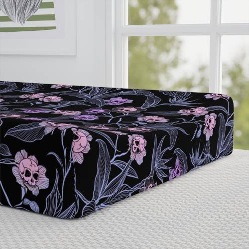 Pastel Goth Baby Changing Pad Cover, Pink & Purple Gothic Floral Stretchy Diaper Table Accessory, Spooky Cute Nursery Decor Baby Shower Gift