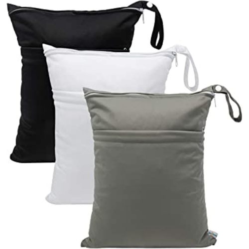 babygoal Wet Dry Bags for Baby Cloth Diapers, Washable Travel Bags, Beach, Pool, Gym Bag for Swimsuits & Wet Clothes with 2 Pockets 3 Pack L-BWG