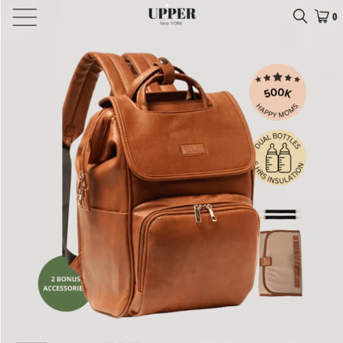 Women’s Diaper Bag Backpack - Best Leather Diaper Bag Backpack for Women Gift | Affordable & Stylish Diaper Backpack Bag | UPPER | La Madison - Elegant Vegan Leather Diaper Bag Backpack - UPPER Brand