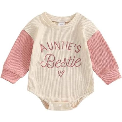 Honganda Newborn Baby Girl Auntie's Bestie Romper Long Sleeve Letters Embroidery Waffle Bodysuit Onesie Fall Winter Outfit