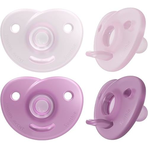 Philips AVENT Soothie Heart Pacifier, 0-3 Months, Pink/Light Pink, 4 Pack, SCF099/42
