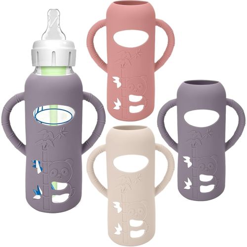 BUSOHA 3 Pack Silicone Sleeves for Dr Brown Glass Baby Bottles - Drop Protection Baby Bottle Sleeves,Compatible with Dr. Brown's Newborn Glass Bottles,with Silicone Handles,8 oz
