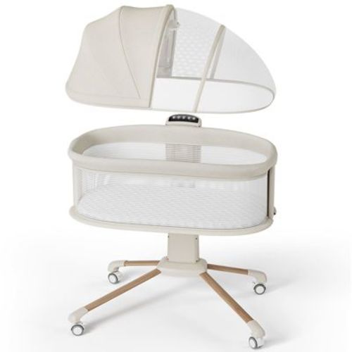 BabyBond Baby Rocking Bassinet with Breathable Mesh& Mosquito Net, Baby Bedside Sleeper with Calming Motion, 3 Adjustable Height for Infants, Beige