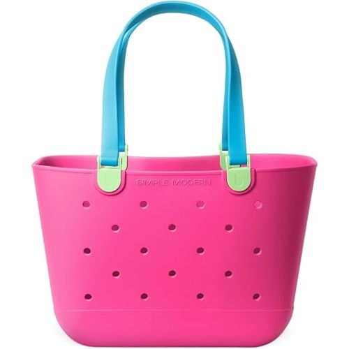 Simple Modern Large Beach Bag | Waterproof Getaway Rubber Tote with Zipper Pocket for Travel, Pool, Boat, Groceries, Sports | 80s Mix