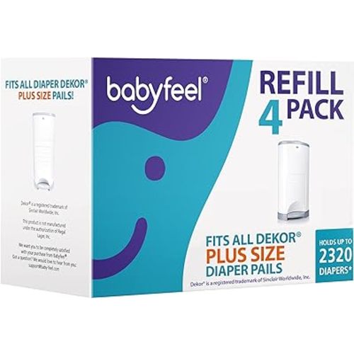 Babyfeel Refills Compatible with DEKOR PLUS Diaper Pails | 4 Pack | Exclusive 30% Extra Thickness | Diaper Pail Refills with Powerful Odor Elimination | Fresh Powder Scent | Holds up to 2320 Diapers