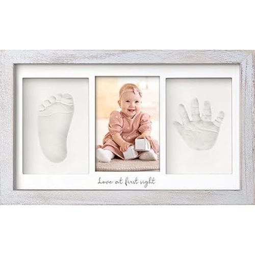 Baby Hand and Footprint Kit - Baby Footprint Kit, Newborn Keepsake Frame, Baby Handprint Kit, Personalized Baby Gifts, Nursery Decor, Baby Shower Gifts for Girls Boys (Vintage Gray)