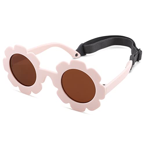 Melpomenia Flexible Bendable Baby Polarized Flower Sunglasses with Strap for Newborn Infant Boys Girls Age 0-24 Months
