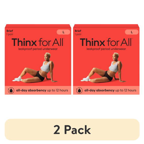(2 pack) Thinx for All Women's Everyday Comfort Brief Leakproof Period Underwear, Size Large, Black