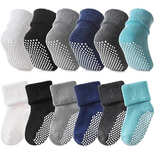 SDBING Baby Boys Girls Grips Socks Infant Toddlers Kids Non Slip Warm Thick Cotton Ankle Crew Socks with Grippers