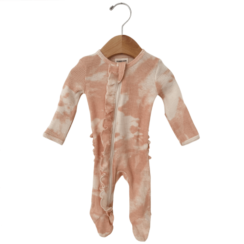 Organic Waffle Ruffle Zip Footie, Pink Lemonade Tie Dye