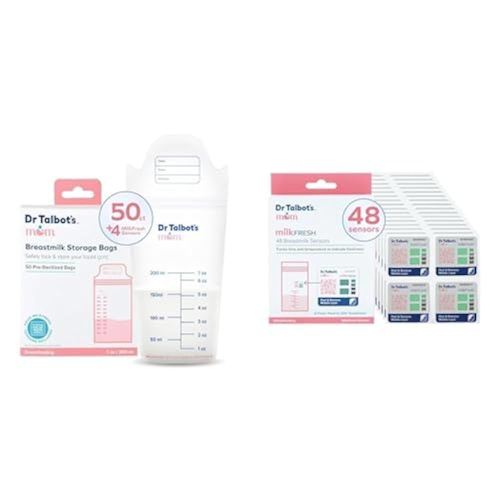 Bundle of Dr. Talbot's Mom Breastmilk Storage Bags with 4 MilkFresh Sensors, 50ct + 48 MilkFresh Breastmilk Freshness Sensors - Pairs with App to Monitor Time and Temperature - 48ct (52 Total Sensors)