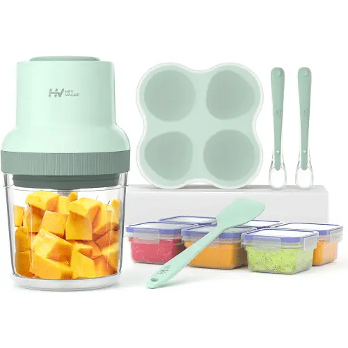 HEYVALUE Baby Food Maker, 13-in-1 Baby Food Puree Blender for Baby Food, Fruit, Vegatable, Meat, with Food Containers, Baby Food Processor Freezer Tray, Silicone Spoons, Silicone Spatula(Light Green)