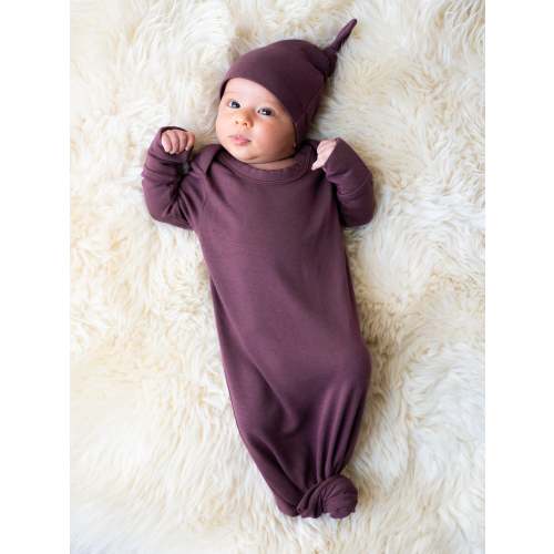 Baby Knotted Gown & Hat Set | Burgundy Plum