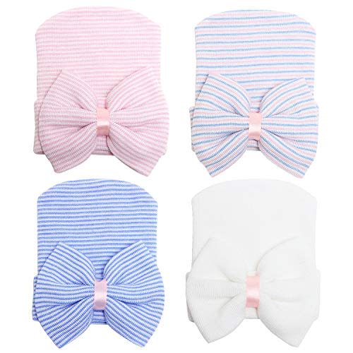 Zando Newborn Hospital Hat Toddler Beanie Baby Boy Girl Knot Headbands with Big Bows Infant Baby Nursery Caps